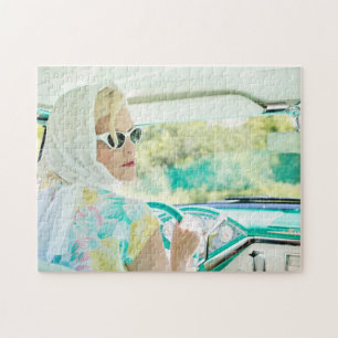 Blonde uit 1950 in een Turquoise Thunderbird Legpuzzel