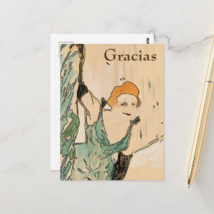 Blonde vrouw, Gracias, tekst op ansichtkaart wijz Briefkaart