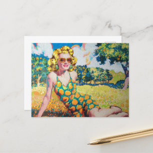 Blonde vrouw in een Oranje grot Briefkaart