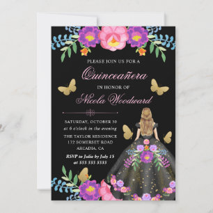 Blonde vrouw in Mexicaanse bloemjurk Quinceañera Kaart
