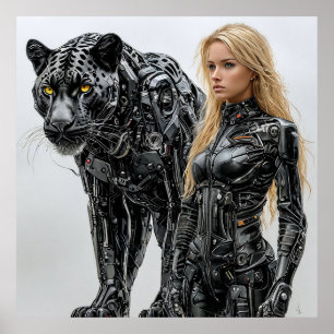 Blonde vrouw in zwart latex pak poster