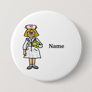 Blonde Vrouw Verpleegkundige Button voegt Naam toe