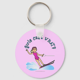 Blonde Vrouw Water Skier Sleutelhanger
