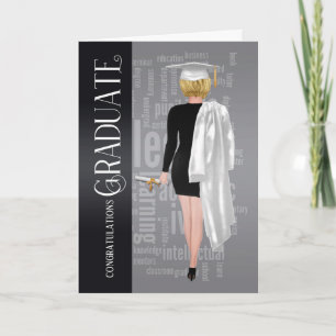 Blonde White Pet and Gown Vrouw Afstuderen Kaart