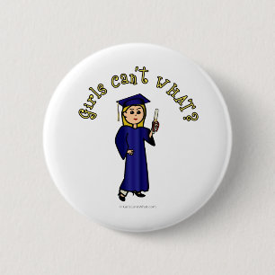 Blonde Woman Afstuderen in Blue Gown Ronde Button 5,7 Cm