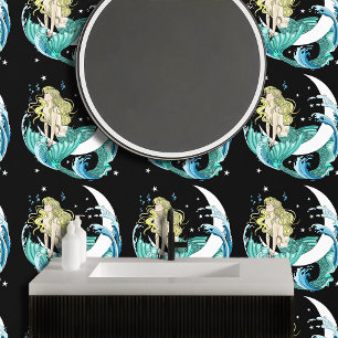 Blonde Zeemeermin Halve Maan Fantasy Art Deco Behang