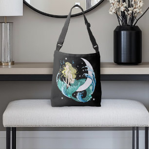 Blonde Zeemeermin Halve Maan Fantasy Art Deco Crossbody Tas