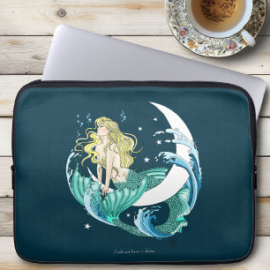 Blonde Zeemeermin Halve Maan Fantasy Art Deco Laptop Sleeve