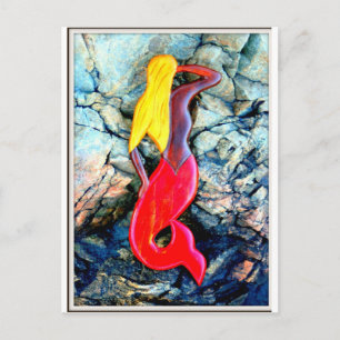 blonde zeemeermin in rood briefkaart