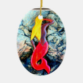 blonde zeemeermin in rood keramisch ornament (Voorkant)