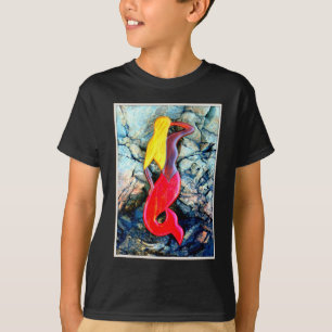 blonde zeemeermin in rood t-shirt