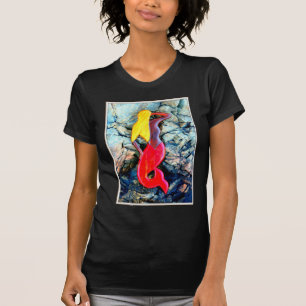 blonde zeemeermin in rood t-shirt