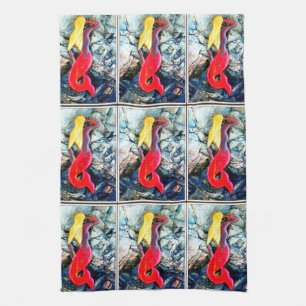 blonde zeemeermin in rood theedoek