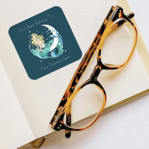Blonde Zeemeermin Maan Fantasy Art Deco Exlibris Vierkante Sticker