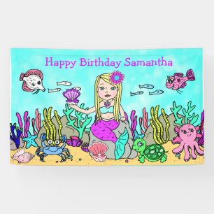 Blonde Zeemeermin Onder de Zee Verjaardagsbanner Spandoek