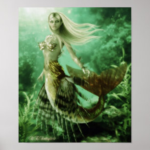 Blonde zeemeermin zwemmen in rif-poster poster