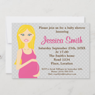 Blonde Zwangere Vrouw In Roze Jurk Baby Shower Kaart