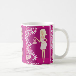 blonde zwangere vrouw koffiemok