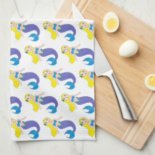 Blonde zwemmermaïd meisje Paarse tail Zee oceaan Theedoek