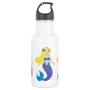Blonde zwemmermaïd meisje Paarse tail Zee oceaan Waterfles