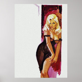Blondenmeisje in Black Dress Pulp Hoesje Art Poster
