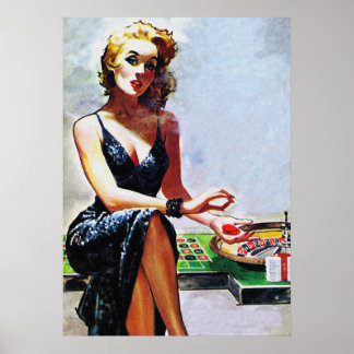 Blondenmeisje in casino Retro  pulp Hoesje Art Poster