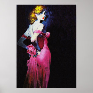 Blondenmeisje in roze dress pulp Hoesje Poster