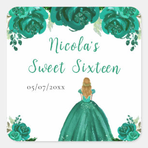 Blondharige Prinses Groen Bloemig Sweet Sixteen  Vierkante Sticker
