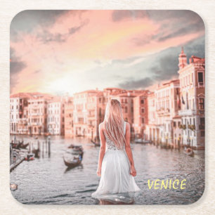 Blondie in Romantic Venetië Vierkante Kartonnen Onderzetter