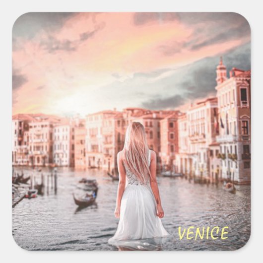 Blondie in Romantic Venetië Vierkante Sticker (Voorkant)