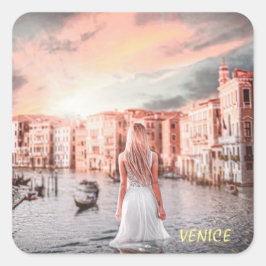 Blondie in Romantic Venetië Vierkante Sticker