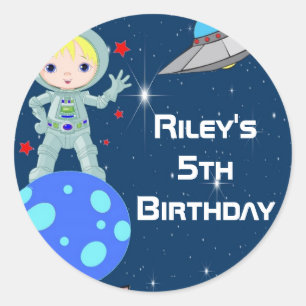 Blondine Astronaut Boy Party Favor Labels