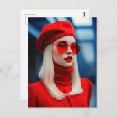 Blondine dame in rood briefkaart (Voorkant / Achterkant)
