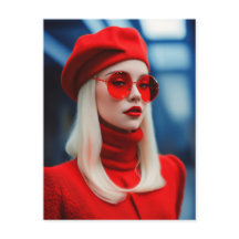 Blondine dame in rood