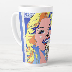Blondine die ijs eet Kleurrijke 60s Pop Art stijl Latte Mok
