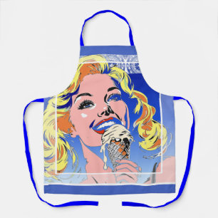 Blondine die ijs eet Kleurrijke 60s Pop Art stijl Schort