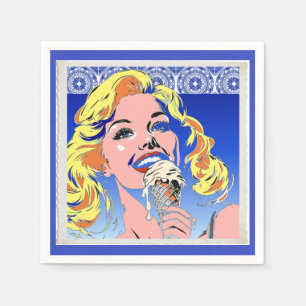 Blondine die ijs eet Kleurrijke Pop Art-stijl uit  Servet