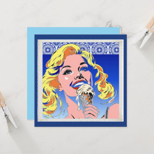 Blondine die ijs eet Kleurrijke popartstijl uit de