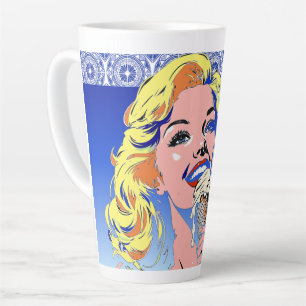 Blondine die ijs eet Kleurrijke popartstijl uit de Latte Mok