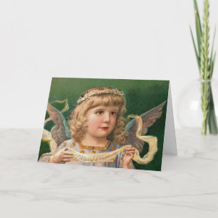 Blondine Engel met Kerstmis Banner Feestdagen Kaart