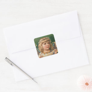 Blondine Engel met Kerstmis Banner Vierkante Sticker