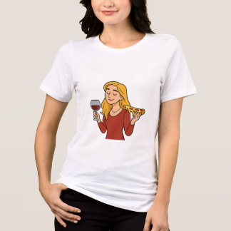Blondine geniet van wijn en pizza Tri-Blend shirt
