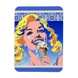 Blondine Ijs Eet Kleurrijke Pop Art Stijl Jaren 60 Magneet