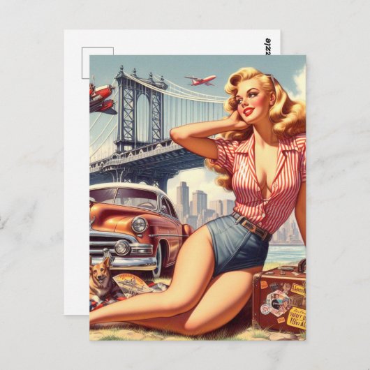  Blondine Pin-up Briefkaart (Voorkant / Achterkant)