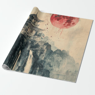 Blood Moon Pagoda Inkwash Cadeaupapier