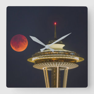 Blood Moon Seattle Space Needle Vierkante Klok