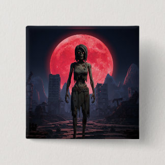 Blood Moon Vrouw Zombie Vierkante Button 5,1 Cm