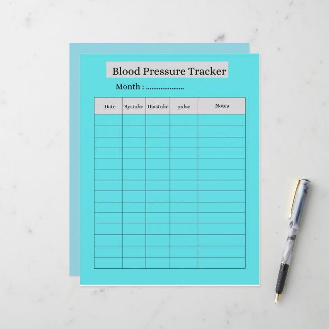 Blood Pressure Tracker SHEET (Voorkant / Achterkant in situ)