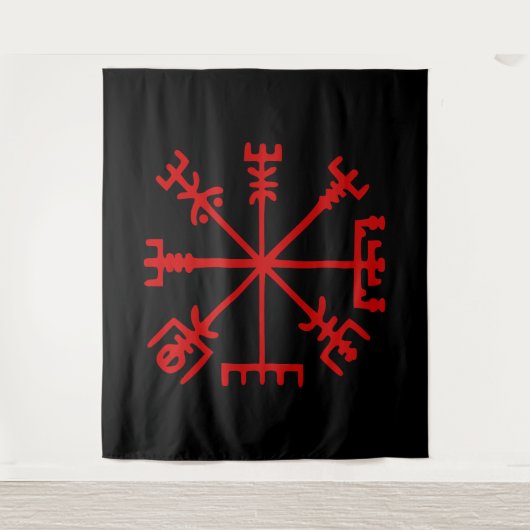 Blood Red Vegvísir (Viking Compass) Wandkleed (Voorkant)