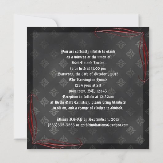 Blood Scroll Vampire Gothic Weddenschap Kaart (Achterkant)